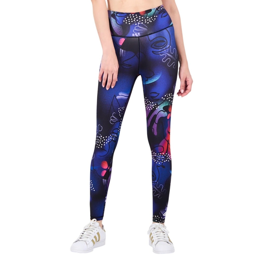 Adidas Abstract Face Print High Rise Leggings Blue Purple Red MEDIUM